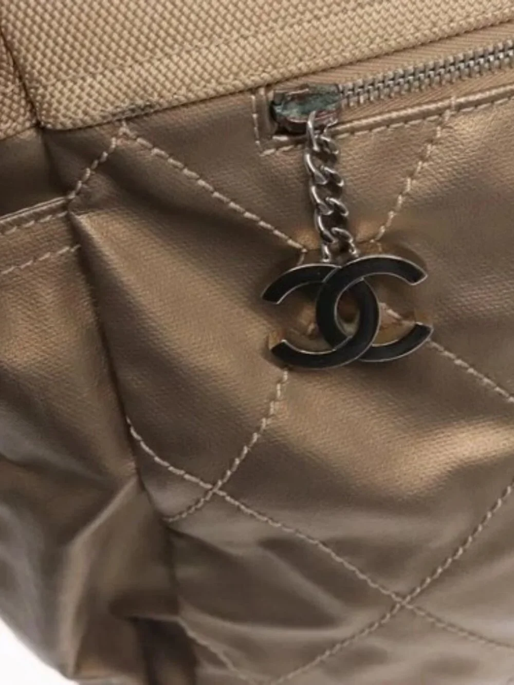 CHANEL Paris Biarritz MM Tote Bag Coated Canvas Gold Tone Silver CC Auth ac3593